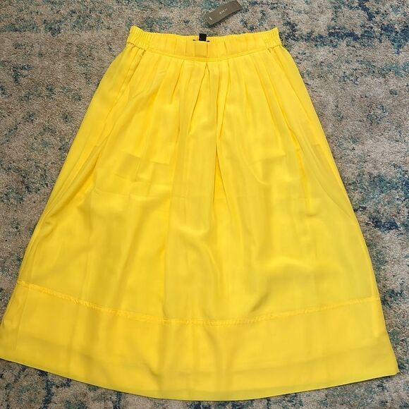NWT J. Crew Pleated Pull On Bright Yellow Midi Skirt 00 - Picture 1 of 7